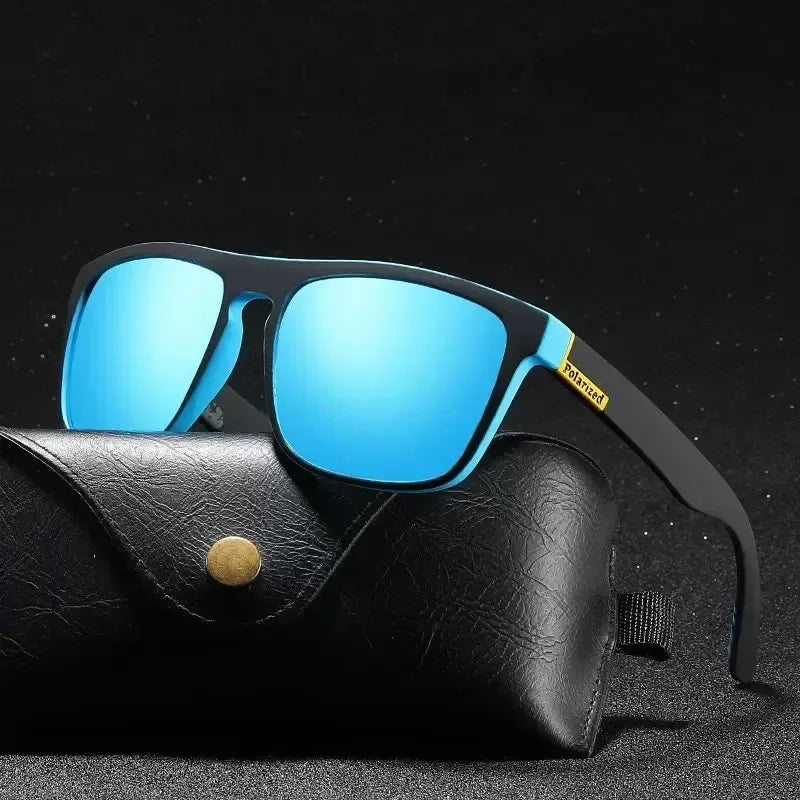 Óculos de sol azul masculino com lente espelhada e proteção UV400