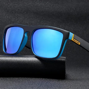 Óculos de sol azul masculino com lente espelhada e proteção UV400