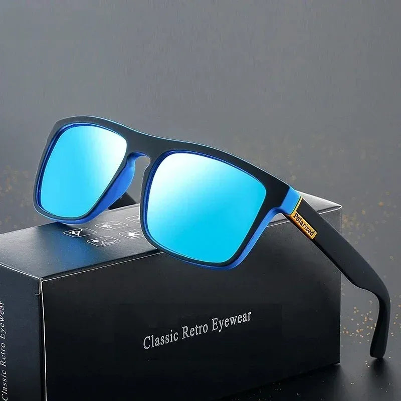 Óculos de sol azul masculino com lente espelhada e proteção UV400