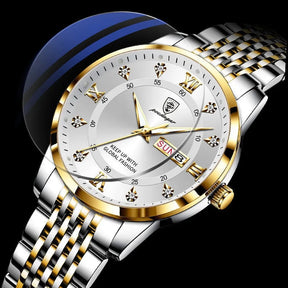Relógio masculino visor prata com pulseira inox e zircônias cravejadas