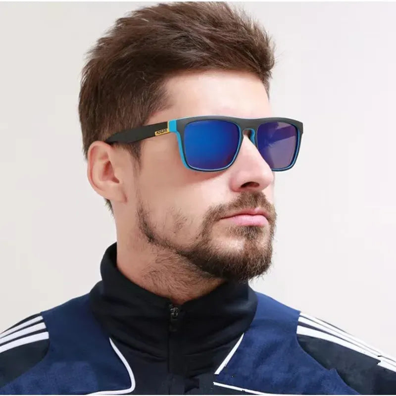Óculos de sol masculino preto com lente polarizada UV400 e design esportivo moderno