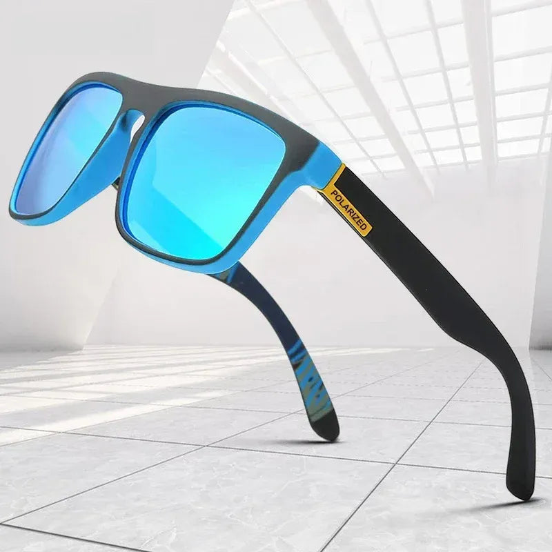 Óculos de sol azul masculino com lente espelhada e proteção UV400