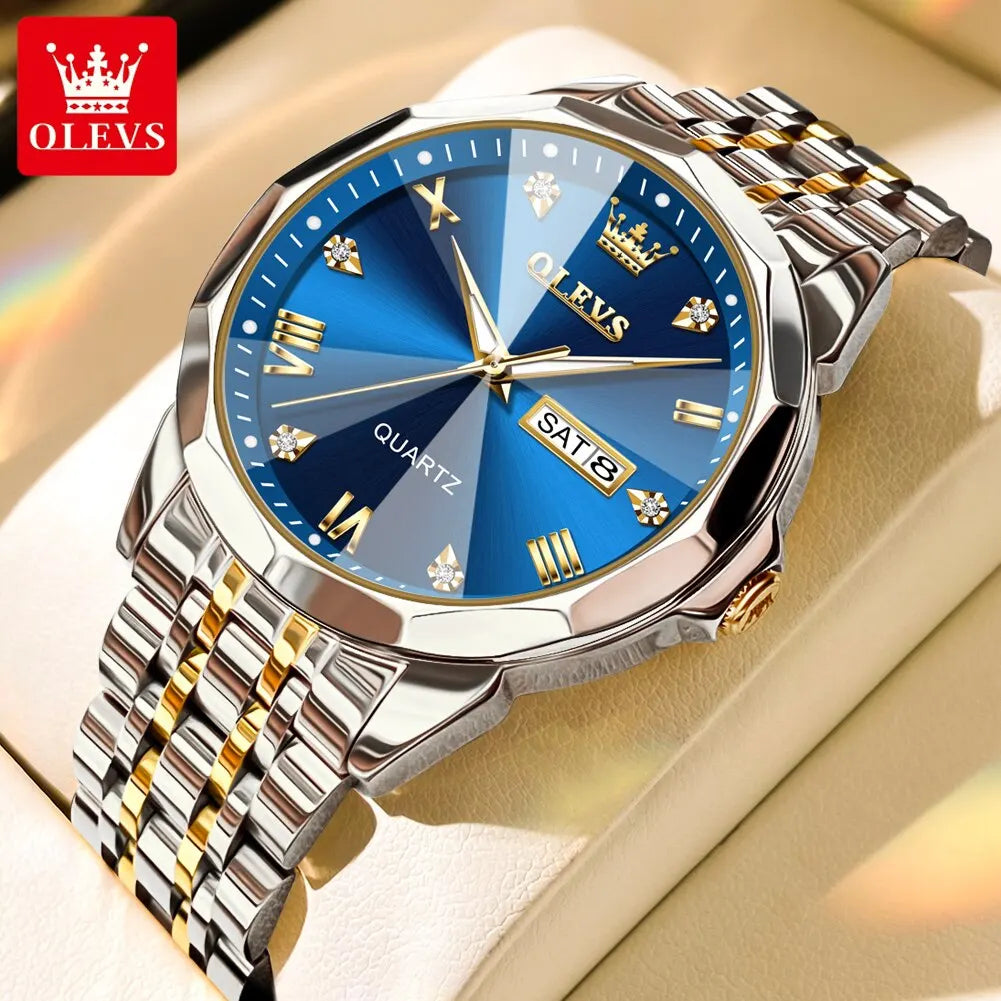 OLEVS Relógio Masculino casual. Relógio de Quartzo para Homem, à Prova d'água, aço inoxidável, luminoso.