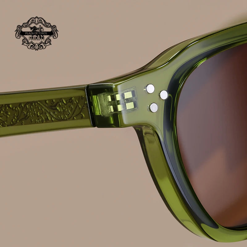 Óculos retrô quadrado verde com armação e lentes marrons polarizadas UV400

