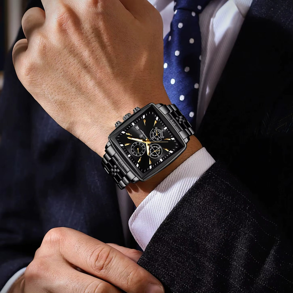 Relógio POEDAGAR preto masculino com mostrador e pulseira totalmente escuros