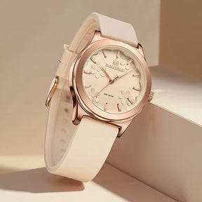 Relógio feminino bege NAVIFORCE com mostrador floral elegante