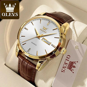 Relógio OLEVS Branco Dourado masculino com pulseira de couro