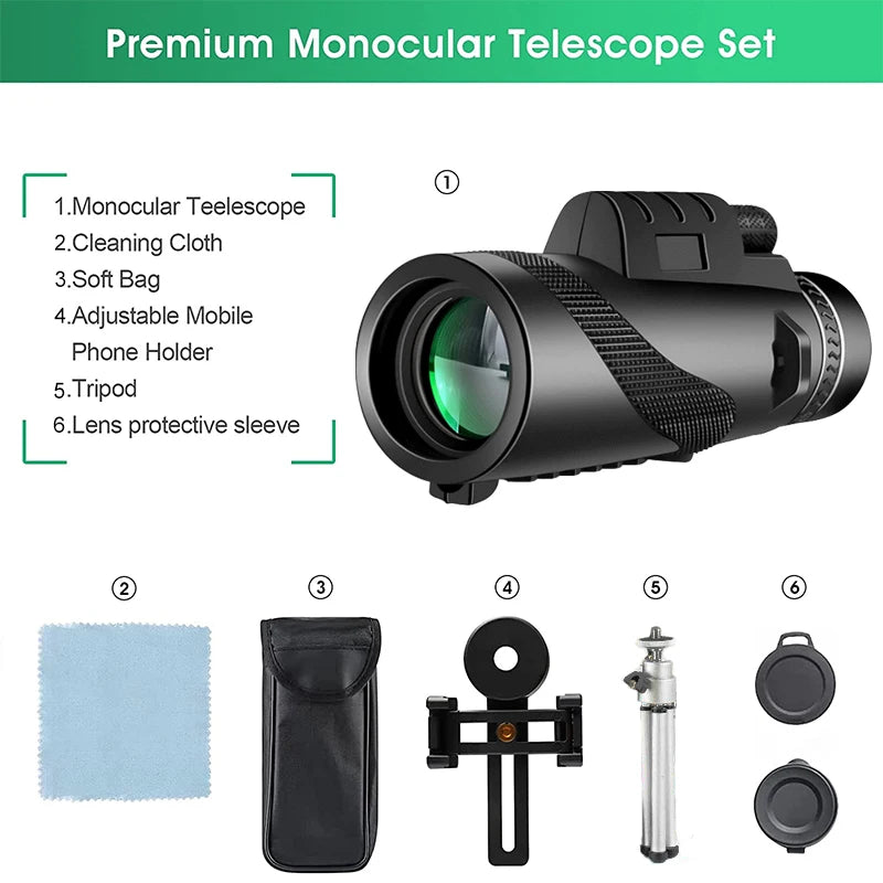 Telescópio portátil 80x100 Zoom HD 5000M dobrável de longa distância Mini telescópio potente para caça, esportes, acampamento ao ar livre, viagem