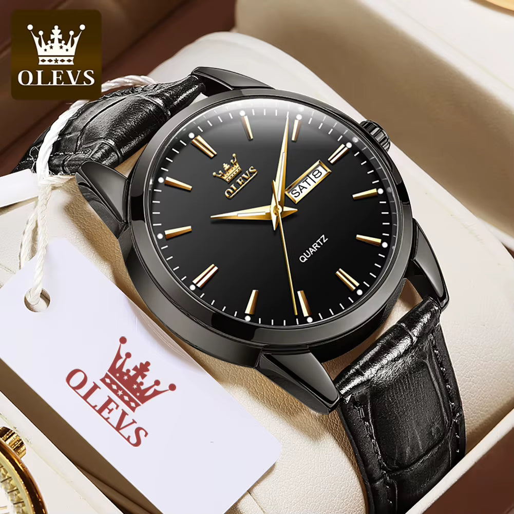 Relógio OLEVS Preto masculino com pulseira de couro