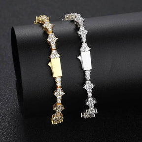 Bracelete dourado cravejado com zircônias brilhantes, estilo hip hop moderno para homens e mulheres.