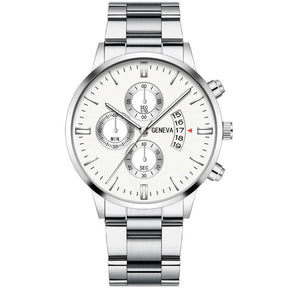 Relógio Mônaco masculino prateado com mostrador branco e pulseira em aço inoxidável