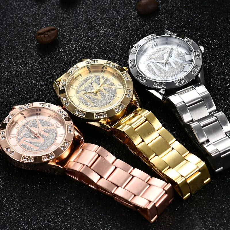 Cristal Diamante Relógios Luxo feminino, Marca Ouro, Relógio de Pulso, Aço Inoxidável, Relógio Feminino, Relógio Lazer, Reloj Mujer TVK.