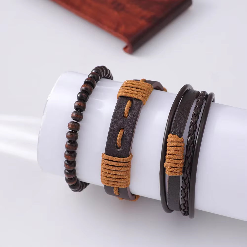 Conjunto relógio Geneva Moonbiffy preto marrom com pulseiras em couro PU