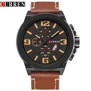 CURREN-Relógio Quartzo Masculino, Moda Exterior para atividades ao ar livre, Marrom, Preto, Pulseira de Couro, Relógio de Pulso, Presente Masculino, Cronógrafo Não Disponível.