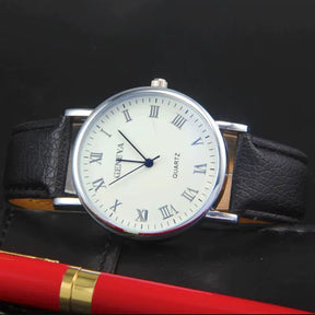 Relógio Geneva mostrador branco, pulseira couro sintético, design clássico masculino.