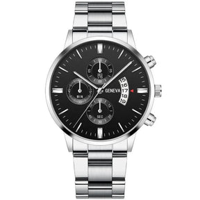 Relógio Mônaco masculino prata com mostrador preto e pulseira em aço inoxidável