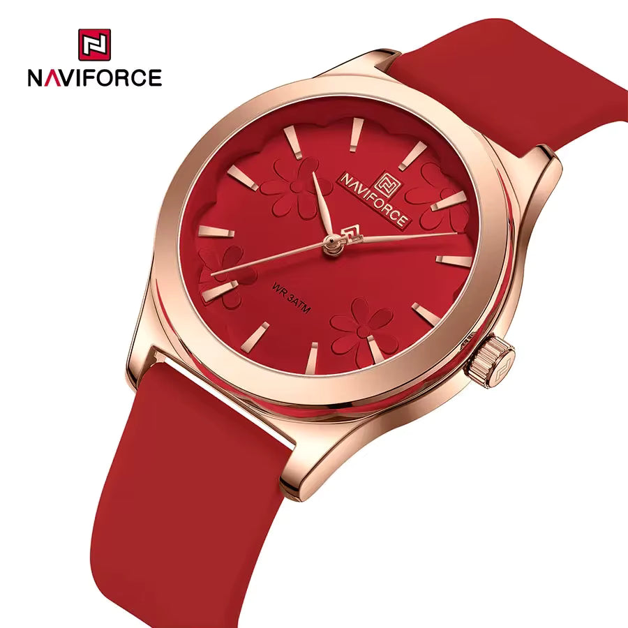 Relógio feminino vermelho NAVIFORCE com pulseira de silicone confortável