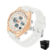 Relógio SANDA branco com mostrador digital e pulseira silicone.