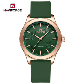 NAVIFORCE Novo estilo feminino, relógios de quartzo de alta qualidade, pulseira de sílica fumed, moda elegante relógio de pulso à prova d'água.