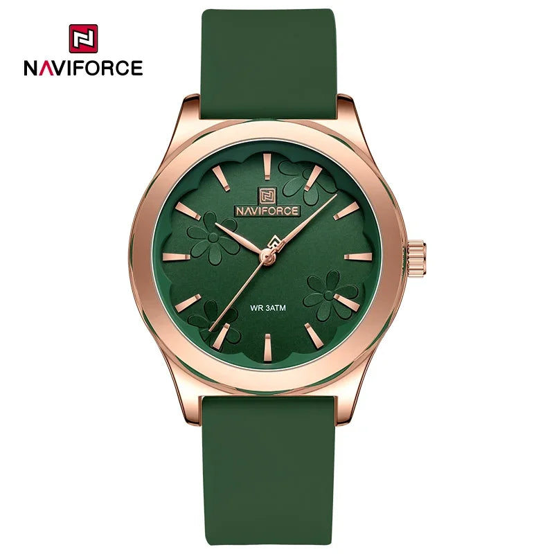 NAVIFORCE Novo estilo feminino, relógios de quartzo de alta qualidade, pulseira de sílica fumed, moda elegante relógio de pulso à prova d'água.