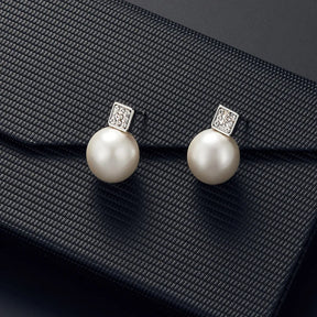 Conjunto feminino com colar e brincos de pérola e cristais, elegante para casamento ou eventos