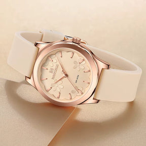 Relógio feminino bege NAVIFORCE com mostrador floral elegante