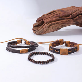 Conjunto relógio Geneva Moonbiffy preto marrom com pulseiras em couro PU