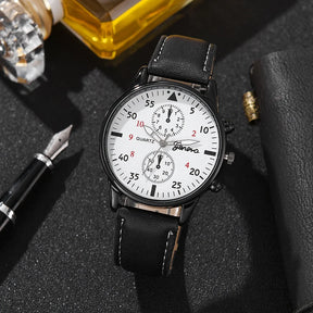 Relógio Geneva Moonbiffy preto e branco com mostrador elegante e pulseira PU