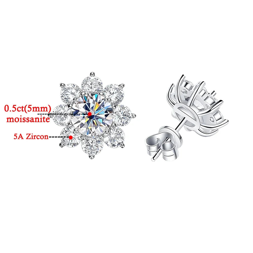 Conjunto colar e brincos Moissanite Flor em prata 925 com pedras centrais certificadas e brilho refinado.