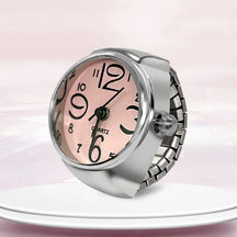 Anel-Relógio Quartzo Rosa com mostrador delicado e pulseira ajustável