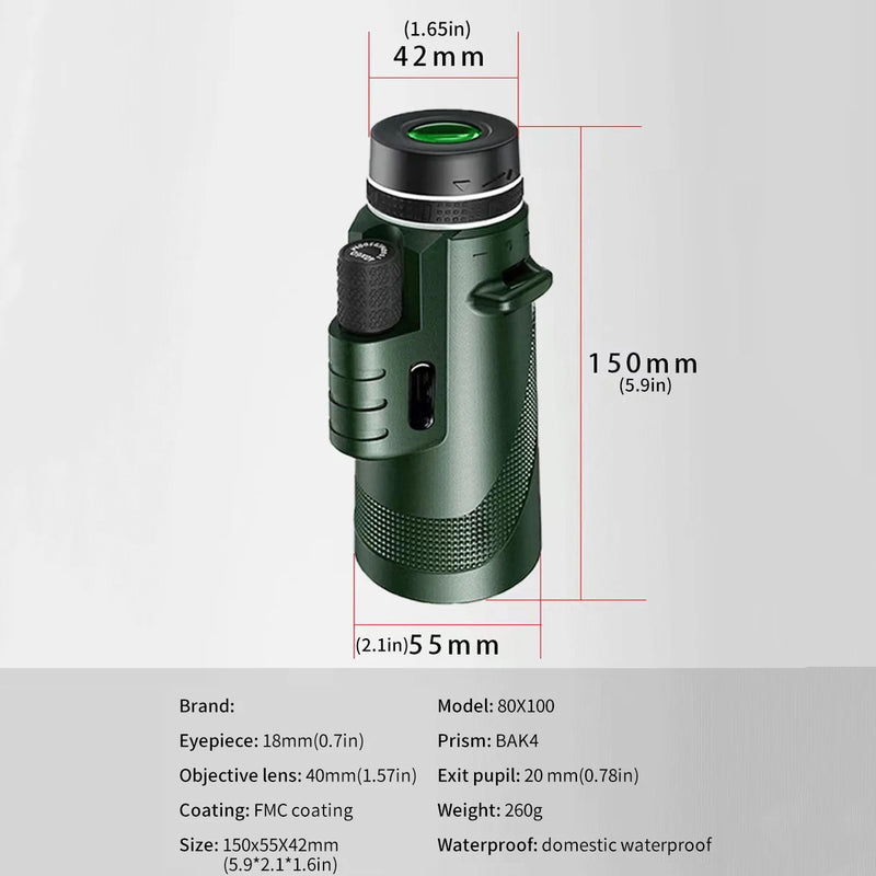 Telescópio portátil 80x100 Zoom HD 5000M dobrável de longa distância Mini telescópio potente para caça, esportes, acampamento ao ar livre, viagem