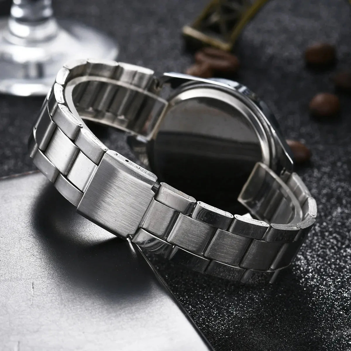 Relógio feminino luxo com cristais, pulseira de aço inoxidável.