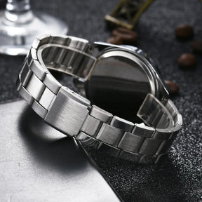 Relógio feminino luxo com cristais, pulseira de aço inoxidável.