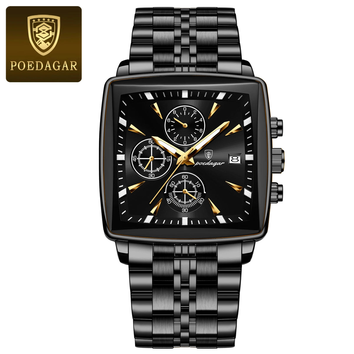 Relógio POEDAGAR preto masculino com mostrador e pulseira totalmente escuros
