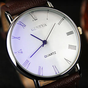 GENEVA Relógio clássico vintage de Genebra para homens, relógio de pulso analógico de quartzo empresarial, algarismos romanos, Blu-Ray, pulseira de couro sintético