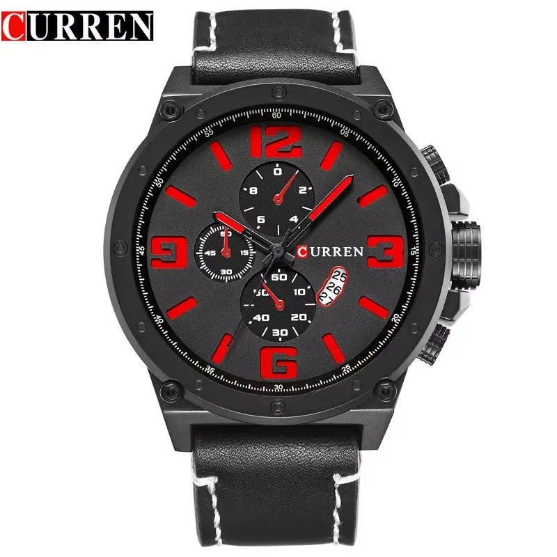 CURREN-Relógio Quartzo Masculino, Moda Exterior para atividades ao ar livre, Marrom, Preto, Pulseira de Couro, Relógio de Pulso, Presente Masculino, Cronógrafo Não Disponível.