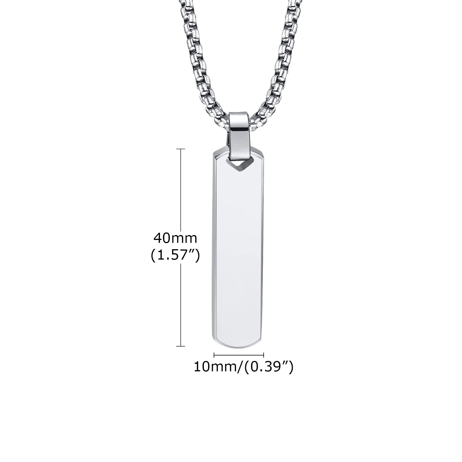 Colar masculino duplo prata em aço inox com corrente cubana e pingente barra geométrica