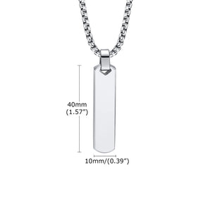 Colar masculino duplo prata em aço inox com corrente cubana e pingente barra geométrica