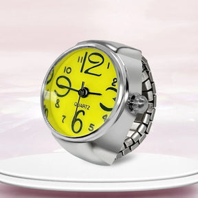 Anel-Relógio Quartzo Amarelo com mostrador colorido e pulseira ajustável