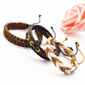 Kit 3 Pulseiras Masculinas de Couro Estilo Versátil