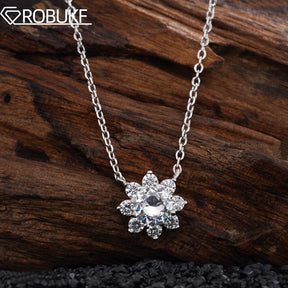 Conjunto colar e brincos Moissanite Flor em prata 925 com pedras centrais certificadas e brilho refinado.