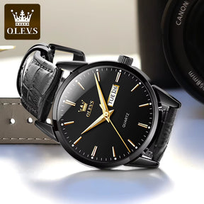 Relógio OLEVS Preto masculino com pulseira de couro