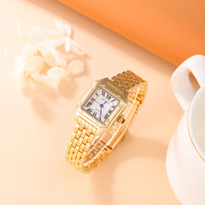 Relógio Quartzo de Luxo Feminino, Relógio de Pulso Diamante Simples, Tira de Aço Prateado Dourado, Presente Feminino, Relógio Lazer, Moda