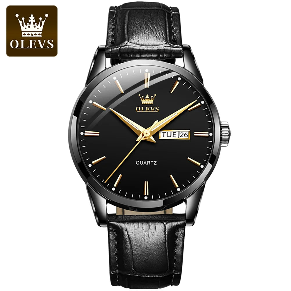 Relógio OLEVS Preto masculino com pulseira de couro