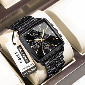 Relógio POEDAGAR preto masculino com mostrador e pulseira totalmente escuros