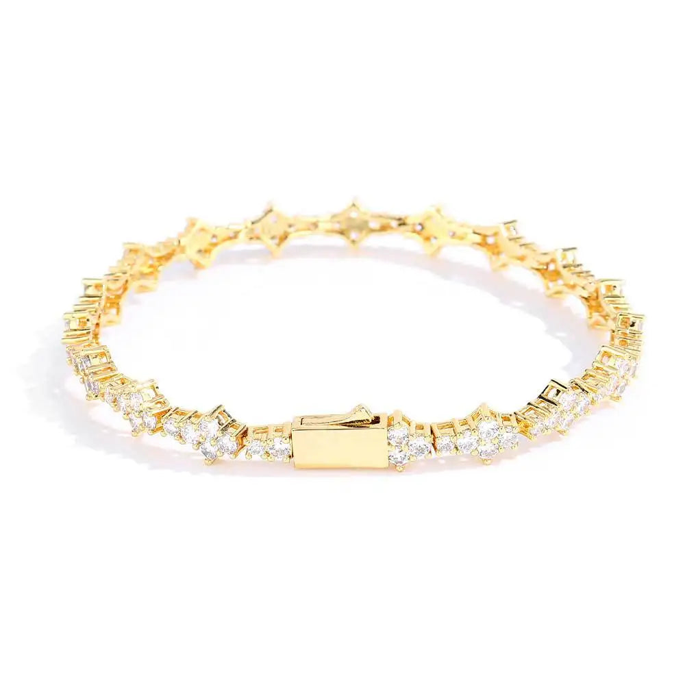 Bracelete dourado cravejado com zircônias brilhantes, estilo hip hop moderno para homens e mulheres.