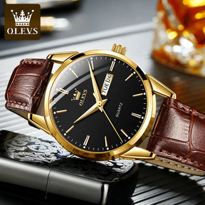 Relógio OLEVS Ouro Preto masculino com pulseira de couro