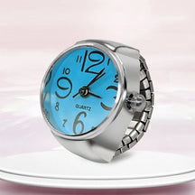 Anel-Relógio Quartzo Azul com mostrador minimalista e pulseira ajustável