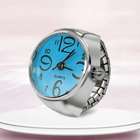 Anel-Relógio Quartzo Azul com mostrador minimalista e pulseira ajustável