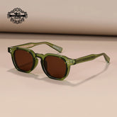 Óculos retrô quadrado verde com armação e lentes marrons polarizadas UV400

